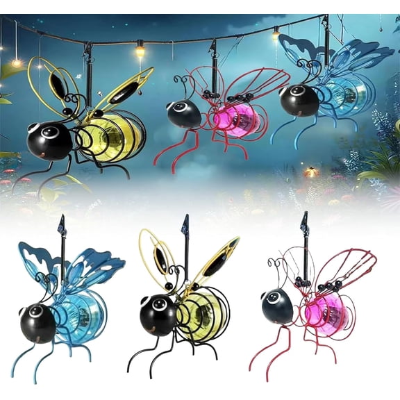 XEAZON Solar Bees Lights Outdoor, Hanging Bee Solar Garden Light,Garden Solar Bees Simulation Lights, Waterproof Bumble Bees Solars Light for Party Festivals Garden Decor Birthday Gifts (3pcs)
