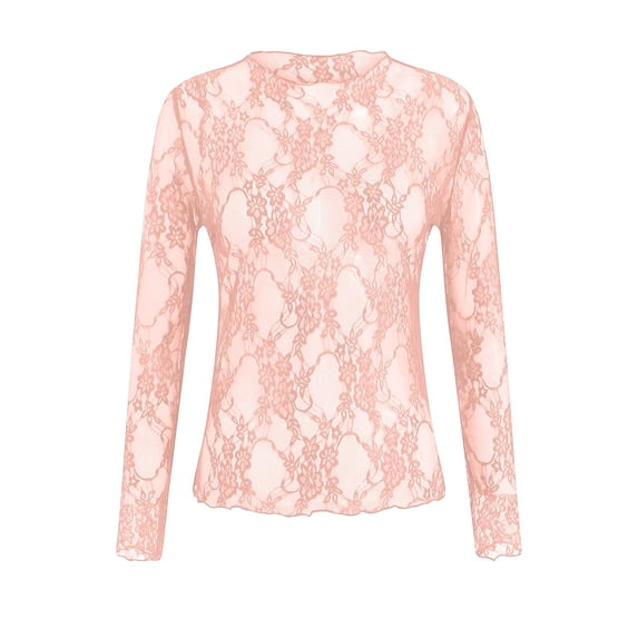 XEDZYT Long Sleeve Shirts for Women Lace Crewneck Slim Fit Tops Goingout Fashion Clothes Size L