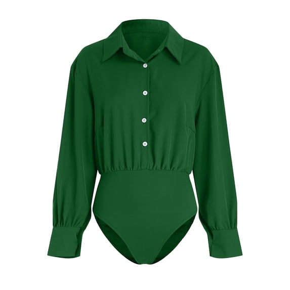 XEDZYT Women's Long Sleeve Bodysuit Lapel Button Down Body Suits Dance Casual Going Out Size M