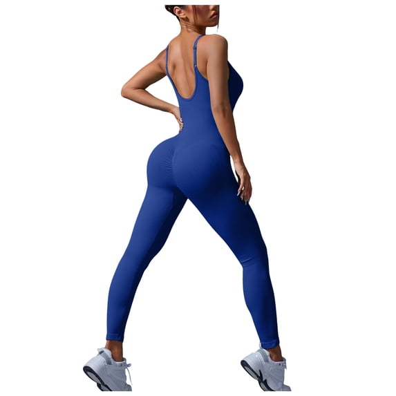 XEDZYT Workout Jumpsuits for Women Backless Gym Seamless Rompers Casual Workout Clothes Size M
