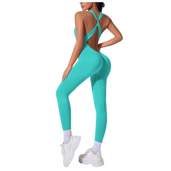 XEDZYT Workout Jumpsuits for Women Seamless Backless Gym Yoga Tank Top Leggings Romper Size L