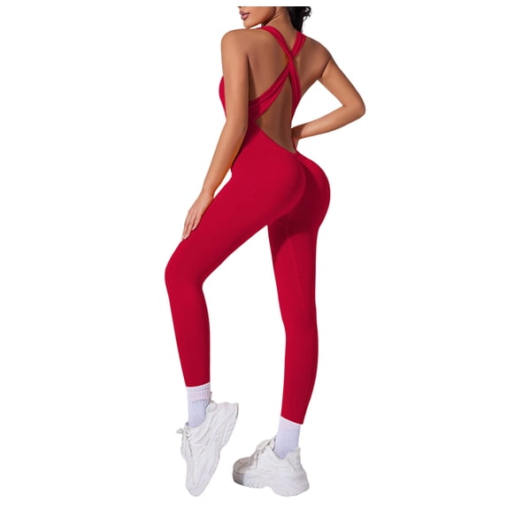XEDZYT Workout Jumpsuits for Women Seamless Backless Gym Yoga Tank Top Leggings Romper Size S