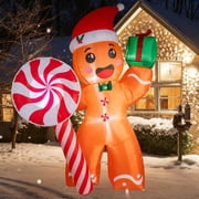 XEENSO 7ft Christmas Gingerbread Man Inflatable Outdoor Decoration with LED Lights, Blow Up Yard Decor for Garden, Lawn, Holiday Party