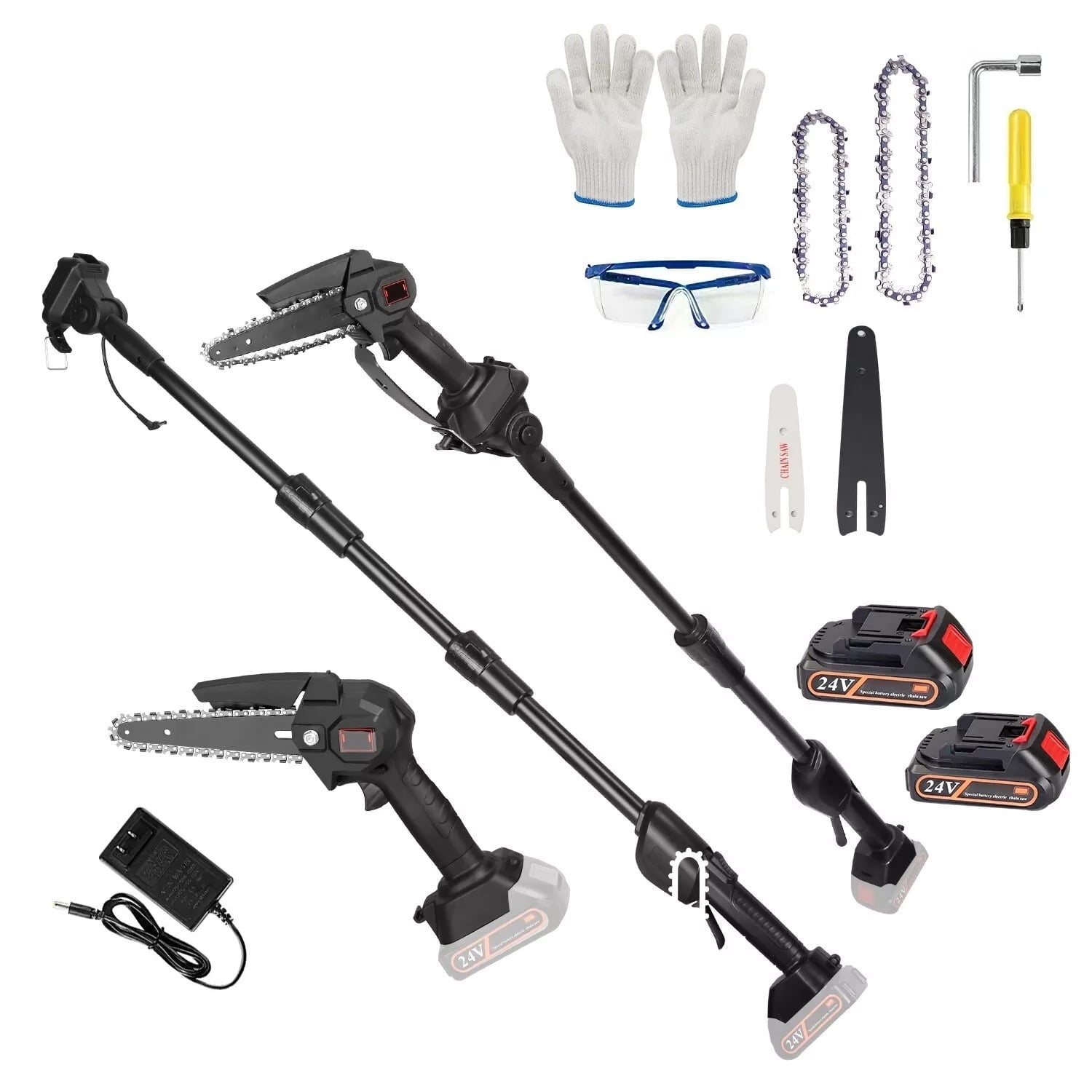 XEENSO Cordless Pole Saw Mini Chainsaw 2-in-1 Tree Trimming 9" Extension Rod Adjustable