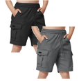 thumbnail image 1 of XEGLSBU 2 Pack Boys Cargo Shorts with Drawstring Waist Pockets Casual Straight Leg 5 Inch Pants for Tween Size 9-10 Years, 1 of 7