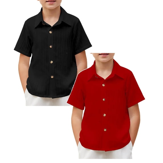 XEGLSBU 2 Pack Boys Casual Short Sleeve Button down Shirt Fashion Textured Summer Beach Shirt Size 11-12 Years