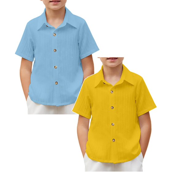 XEGLSBU 2 Pack Boys Casual Short Sleeve Button down Shirt Fashion Textured Summer Beach Shirt Size 7-8 Years