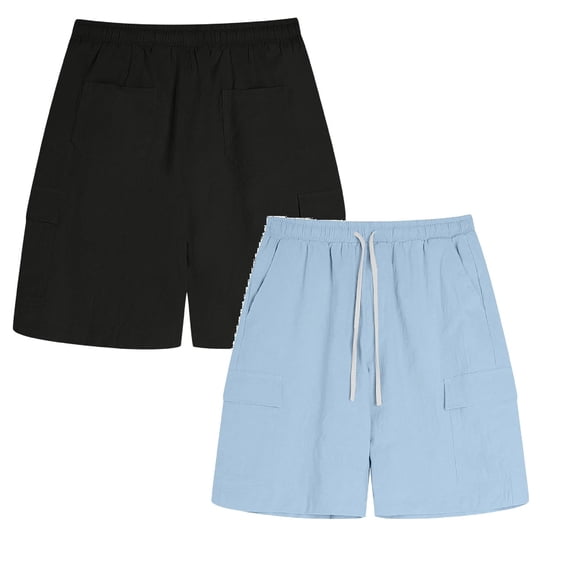 XEGLSBU 2 Pack Boys Shorts Casual Pull on Elastic Waist Summer Solid Color Shorts for Teen Size 15-16 Years