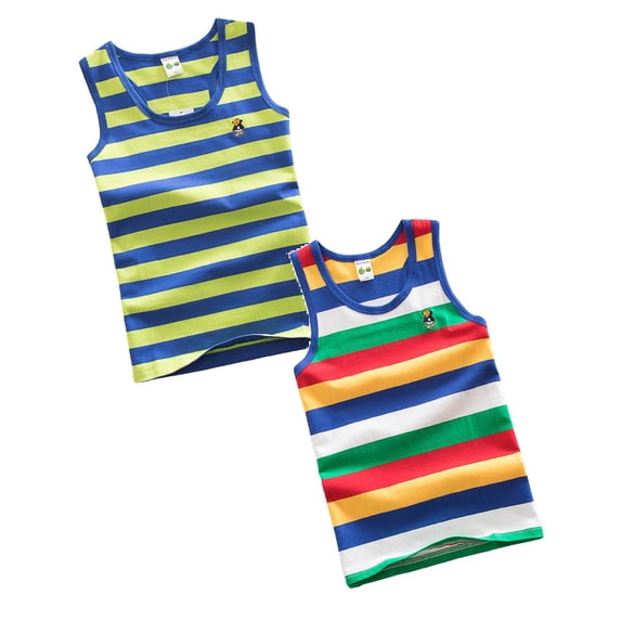 XEGLSBU 2 Pack Boys Summer Tank Tops Striped Sleeveless Shirt Comfortable Stretchy Casual Vest for Kids Size 11-12 Years