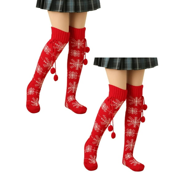 XEGLSBU 2 Pack Bucilla Christmas Stocking Kit Women Autumn and Winter Wool Ball Pile Socks Christmas Knitted over Knee Woolen Stockings One Size