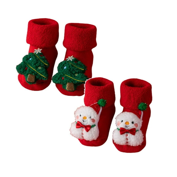 XEGLSBU 2 Pack Christmas Socks for Boys Baby Winter Socks Glue Dispensing Floor Socks Floor Crawling Socks Toddler Socks with Grips 2T Size 1-3 Years