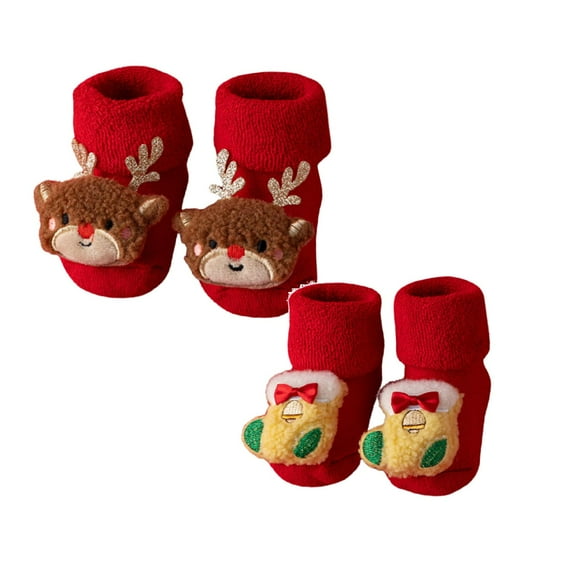 XEGLSBU 2 Pack Christmas Socks for Kids Baby Winter Socks Glue Dispensing Floor Socks Floor Crawling Socks Christmas Socks for Girls Size 1-3 Years