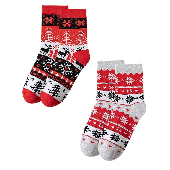 XEGLSBU 2 Pack Christmas Stocking Kits to Make Christmas Autumn and Winter Ladies Socks Casual Christmas Style Printed Mid Calf Famale Socks One Size