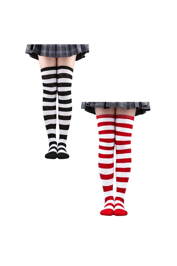 2 Pack Christmas Stockings Bulk Blank Womens over Knee High Socks Women Thigh Wide Striped Stockings for Leg Warmer One Size