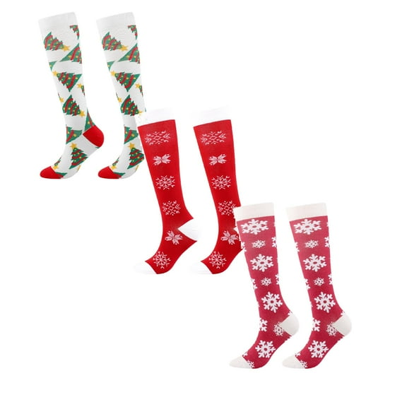 XEGLSBU 2 Pack Christmas Stockings for Dogs Men and Women Compression Socks Calf Knee High Cartoon Christmas Print Socks Warm Pressure Stockings Size L