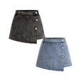 thumbnail image 1 of XEGLSBU 2 Pack Distressed Denim Skorts for Girls Button Front Washed Snowflake Design Casual Stretch Skirt Shorts for Teen Size 12-13 Years, 1 of 7