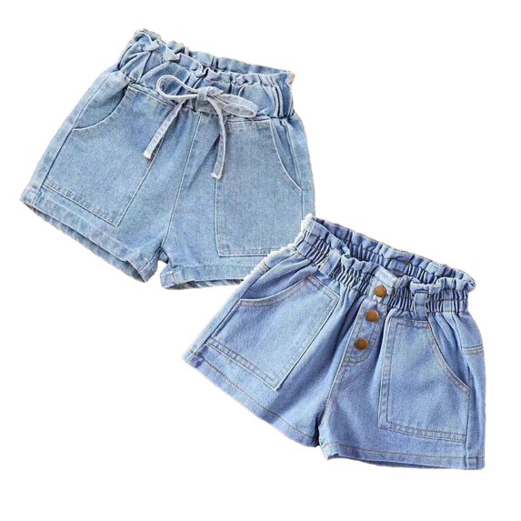 XEGLSBU 2 Pack Girls' Denim Shorts with 3 Button Design & Casual Jeans Summer Size 4-5 Years