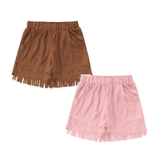 XEGLSBU 2 Pack Girls Jeans Bohemian Fringe Vest Denim Shorts Western for Summer Daily Wear Size 8-9 Years