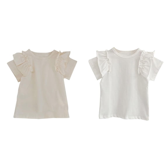 XEGLSBU 2 Pack Girls Shirts Solid Color Cotton T Shirts Kids Crewneck Tops Summer Short Sleeve Tees for Girls Size 110