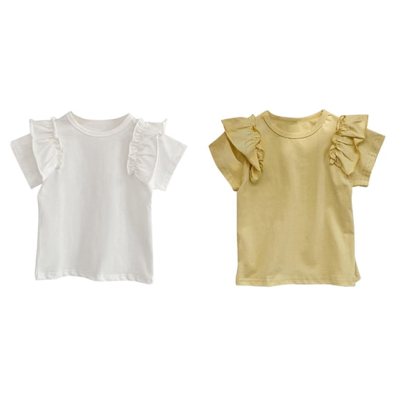 XEGLSBU 2 Pack Girls Shirts Solid Color Cotton T Shirts Kids Crewneck Tops Summer Short Sleeve Tees for Girls Size 130