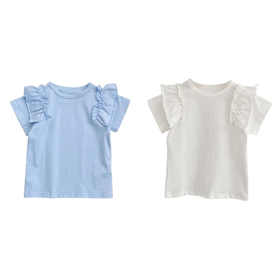 XEGLSBU 2 Pack Girls Shirts Solid Color Cotton T Shirts Kids Crewneck Tops Summer Short Sleeve Tees for Girls Size 90