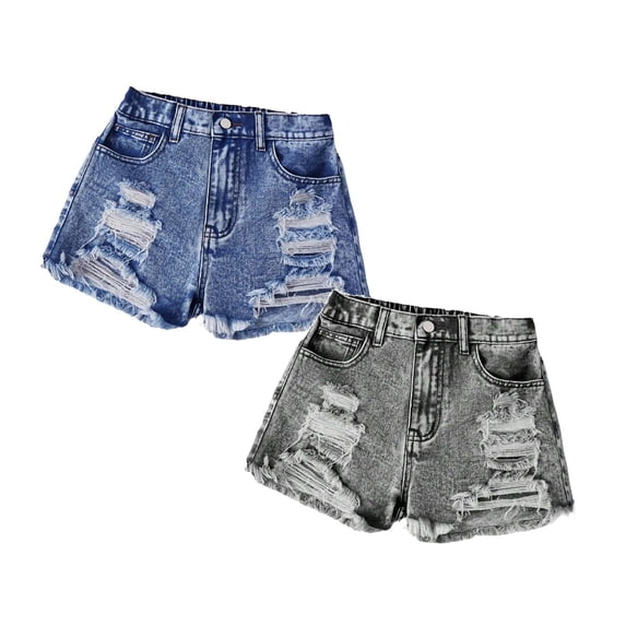 XEGLSBU 2 Pack Girls Short Jeans Washed Distressed Denim Shorts with for Kids Summer Daily Wear Size 7-8 Years