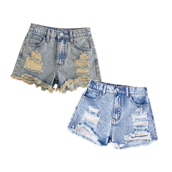 XEGLSBU 2 Pack Girls Short Jeans Washed Distressed Denim Shorts with for Tween Girl Summer Daily Wear Size 9-10 Years