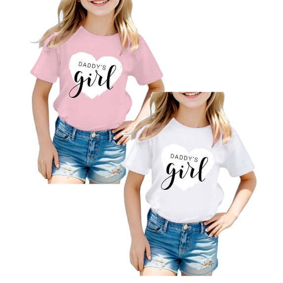 XEGLSBU 2 Pack Girls T Shirts Graphic Print Round Neck Short Sleeve Tee Summer Casual Tops (Size 11-12 Years)
