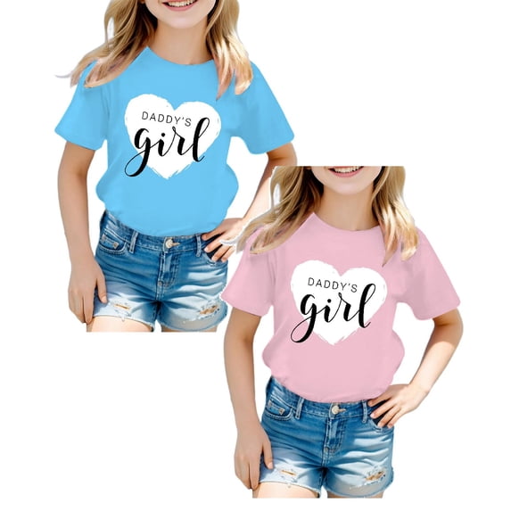 XEGLSBU 2 Pack Girls T Shirts Graphic Print Round Neck Short Sleeve Tee Summer Casual Tops (Size 3-4 Years)