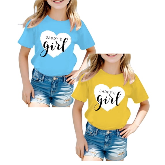 XEGLSBU 2 Pack Girls T Shirts Graphic Print Round Neck Short Sleeve Tee Summer Casual Tops (Size 7-8 Years)