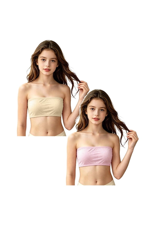 2 Pack Girls Tank Top Underwear Adjustable Training Bra for Developing Inner Wear Soft Strap Vest Casual Daily Size10-14 Years