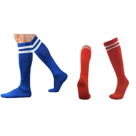XEGLSBU 2 Pack Socks for Men White Ankle Men Sport Football Football Long Socks Striped Socks High Sock Baseball (One Size)