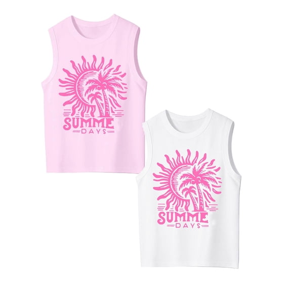 XEGLSBU 2 Pack Tank Tops for Girls Lightweight Sleeveless Tee with Gradient Letter Print Summer Beach Outdoor Playwear Size 7-8 Years