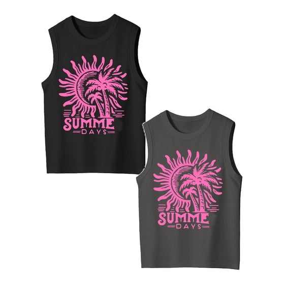XEGLSBU 2 Pack Tank Tops for Girls Lightweight Sleeveless Tee with Gradient Letter Print Summer Beach Outdoor Playwear Size 9-10 Years