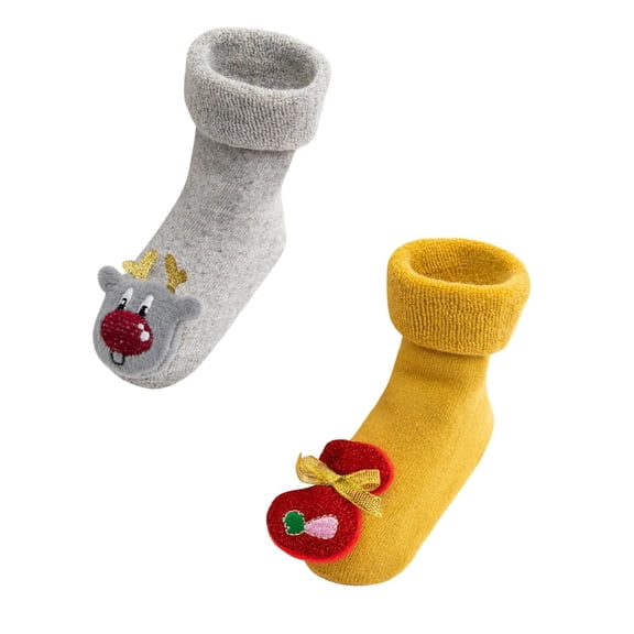 XEGLSBU 2 Pack Toddler Socks 2T-3T Crew Toddler Kids baby Boys Girls Christmas Santa Deer Knitted Warm Socks Toddler Socks 3T-4T Cotton Size 1-3 Years