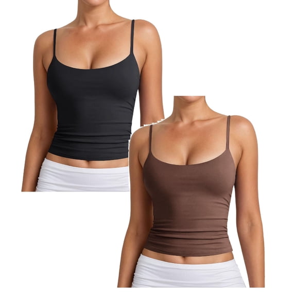 XEGLSBU 2 Pack Women Tank Tops Basic Solid Color Sleeveless T Shirts Summer Adjustable Spaghetti Strap Vest Size S