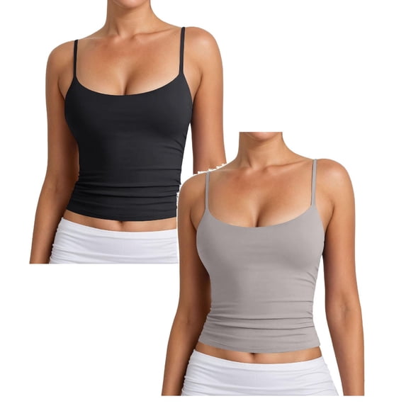 XEGLSBU 2 Pack Women Tank Tops Basic Solid Color Sleeveless T Shirts Summer Adjustable Spaghetti Strap Vest Size XXL