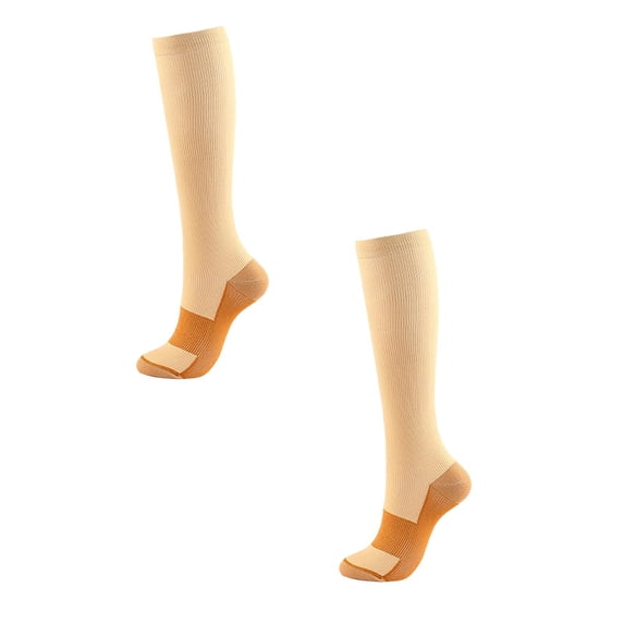 XEGLSBU 2 Pairs Women's Compression Stockings Copper Fiber Compression Nylon Pressure Calf Socks Men Outdoor Sports Socks Sequential Socks (Size L)