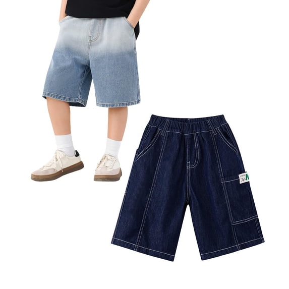 XEGLSBU 2 pack Boys Shorts Size 12 Cargo Boy's Casual Straight Leg Jeans Loose Denim Short Pants with Pockets Size 7-8 Years