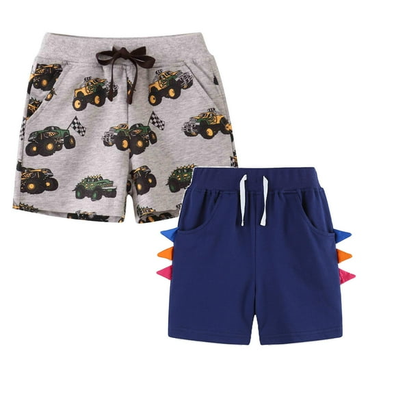 XEGLSBU 2 pack Boys Shorts Size 6-7 Toddler Boys' Knit Shorts Animal Graphic Drawstring Trunks Coton Shorts Beach Bathing Little Boys Bottoms Size 3Y