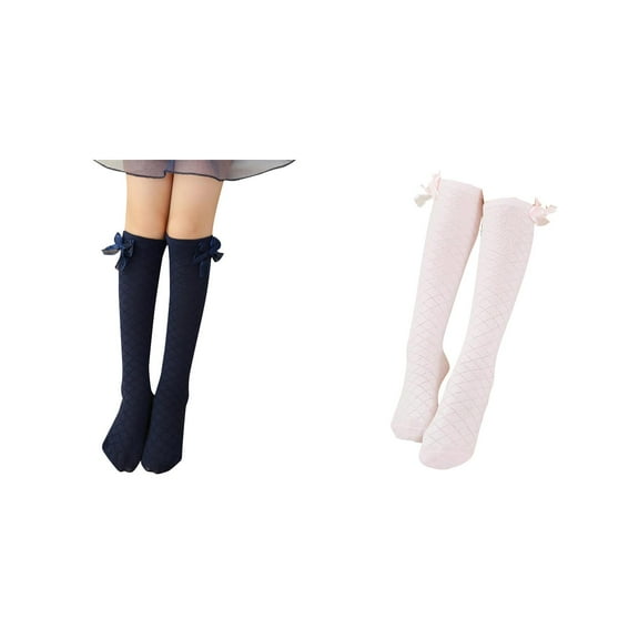 XEGLSBU 2 pack Girls Socks White Children's Socks Mesh Combed Cotton Bow Mesh Children's Mid Tube Socks Knee High Stockings Girls Socks White Size 42