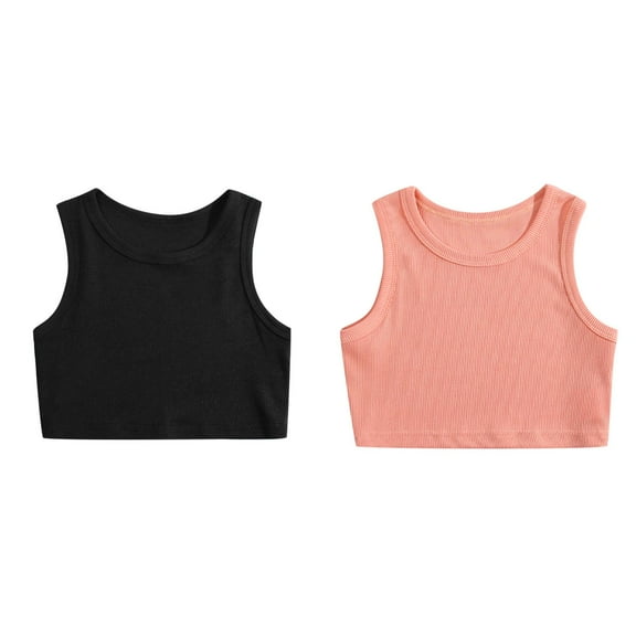XEGLSBU 2 pcs 2pcs Tank Tops for Girls Female Kids Athletic Tank Ribbed Knit Sleeveless Tee Shirt Crew Neck Crop Tops for Gym Yoga Size 120