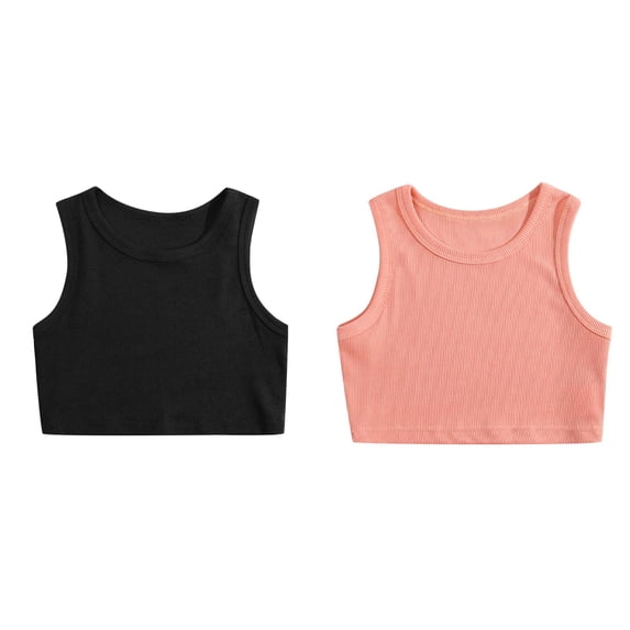 XEGLSBU 2 pcs 2pcs Tank Tops for Girls Female Kids Athletic Tank Ribbed Knit Sleeveless Tee Shirt Crew Neck Crop Tops for Gym Yoga Size 90