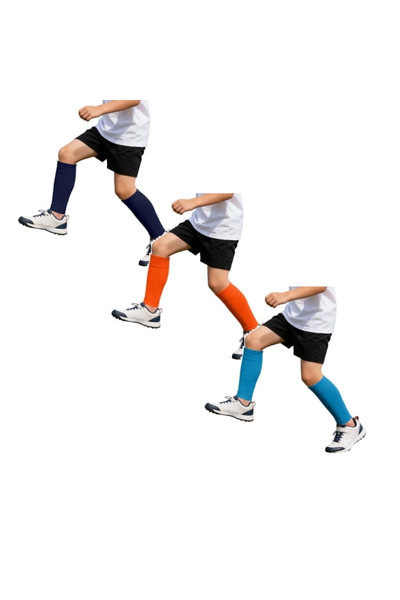 3 Pack Boys Socks Black Ankle Children's Stress Socks with Protective Leg Guards Sweat Absorbing No Leg Socks for Sports (Size 12-18 Years)