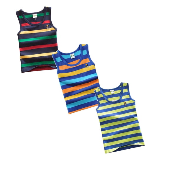 XEGLSBU 3 Pack Boys Summer Tank Tops Striped Sleeveless Shirt Comfortable Stretchy Casual Vest for Kids Size 8-9 Years