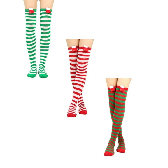 XEGLSBU 3 Pack Christmas Stockings Stuffers Candy Womens Long Socks Striped Thigh High Socks over the Knee Socks Festival Christmas One Size