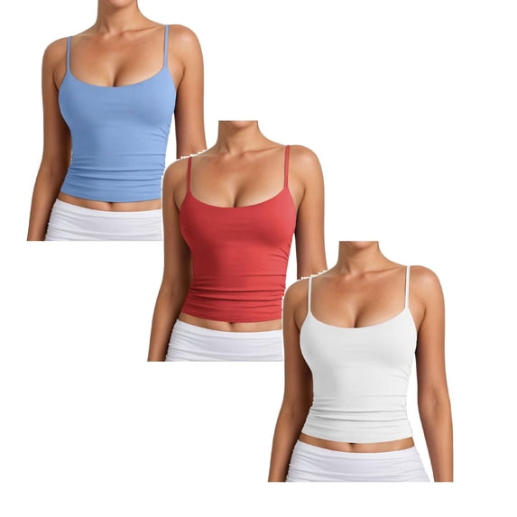 XEGLSBU 3 Pack Female Tank Tops for Women Adjustable Spaghetti Strap Vest Basic Solid Color Sleeveless T Shirts for Lady Summer Size L