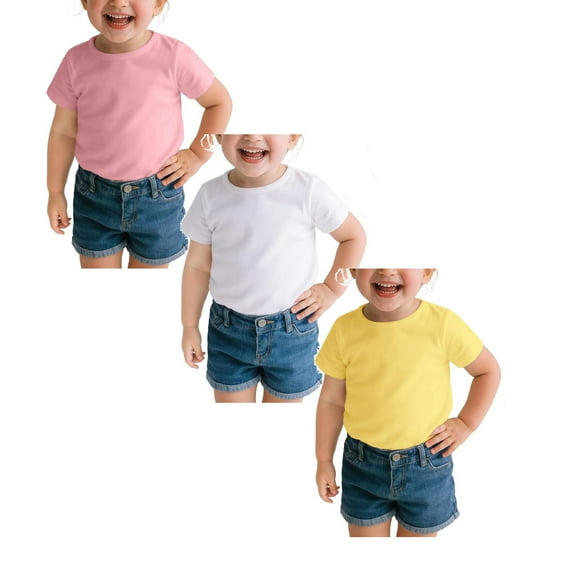 XEGLSBU 3 Pack Girls' Short Sleeve T-Shirts Solid Color Cotton Shirts for Toddlers Casual Tops Multipacks Size 100