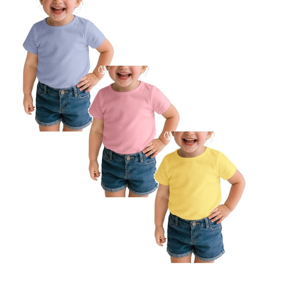 XEGLSBU 3 Pack Girls' Short Sleeve T-Shirts Solid Color Cotton Shirts for Toddlers Casual Tops Multipacks Size 110