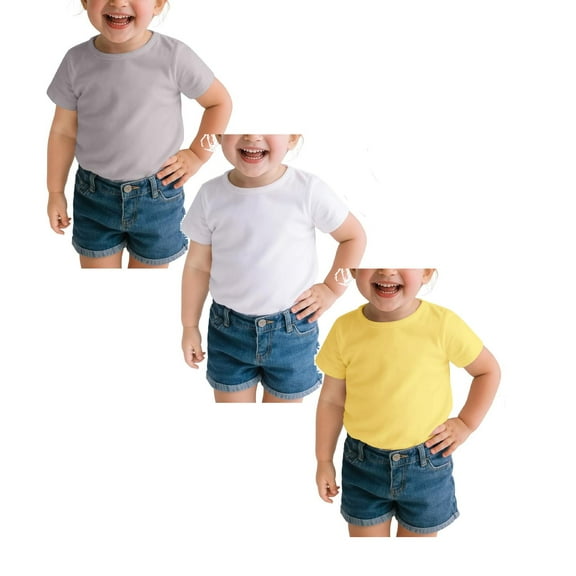 XEGLSBU 3 Pack Girls' Short Sleeve T-Shirts Solid Color Cotton Shirts for Toddlers Casual Tops Multipacks Size 120